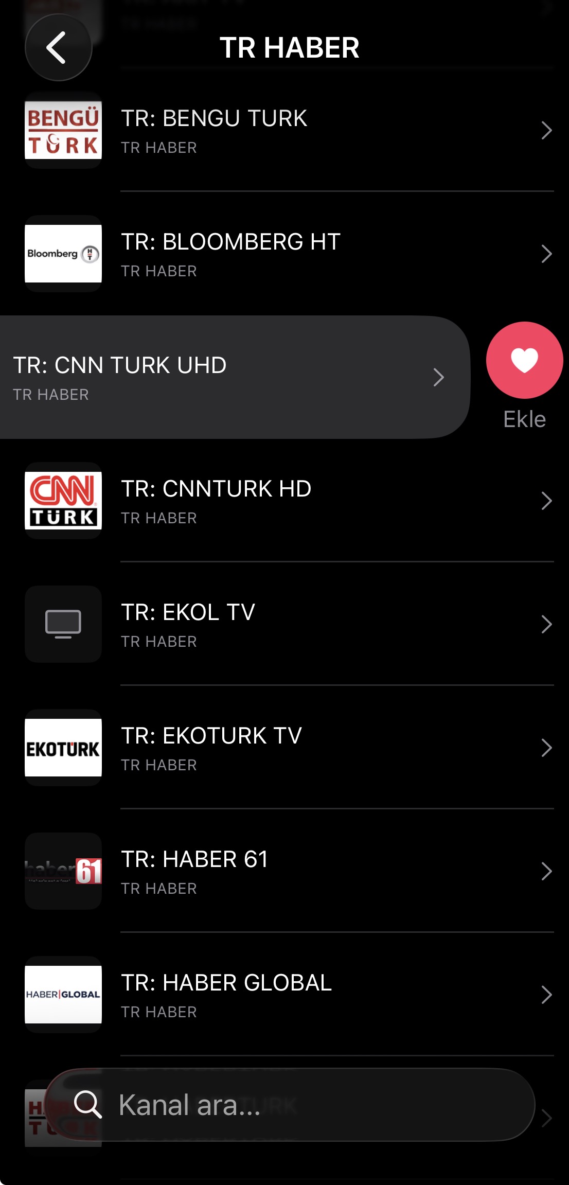 StreamPlayer kanal listesi