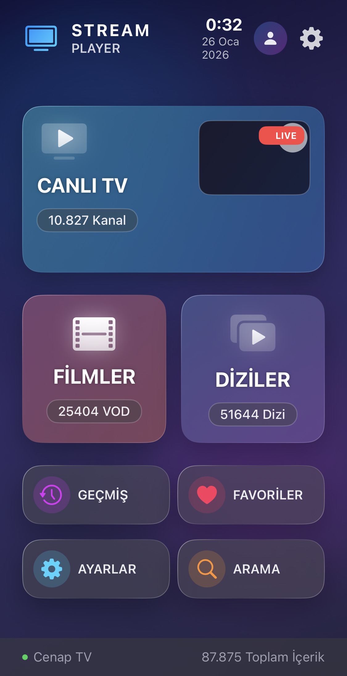 StreamPlayer ana ekran